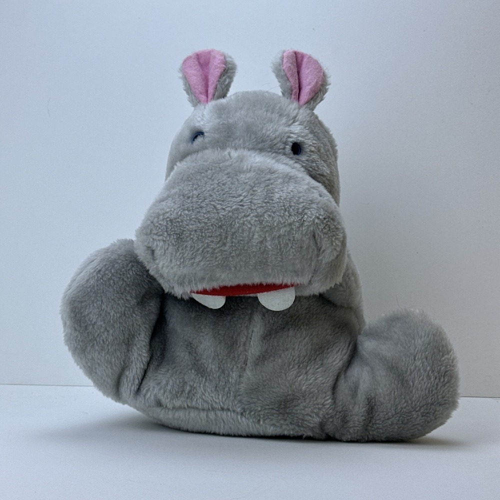 Vintage 1978 Anya Gray Hippo Hippopotamus Hand Puppet Plush 13"